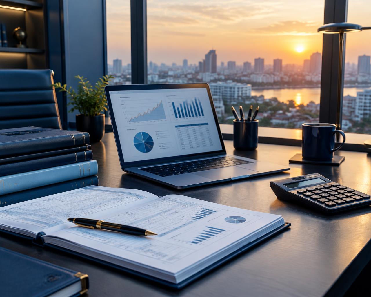 Organised financial ledgers on an office desk in Dhaka